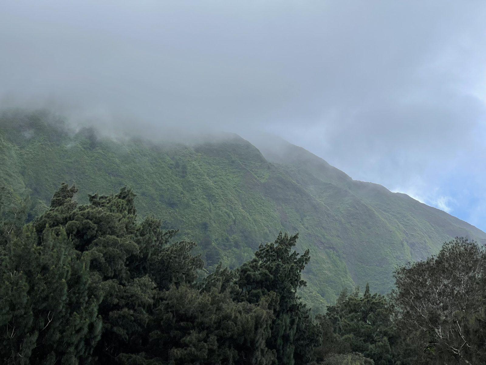 Lush green Ko'olau mountains in morning mist