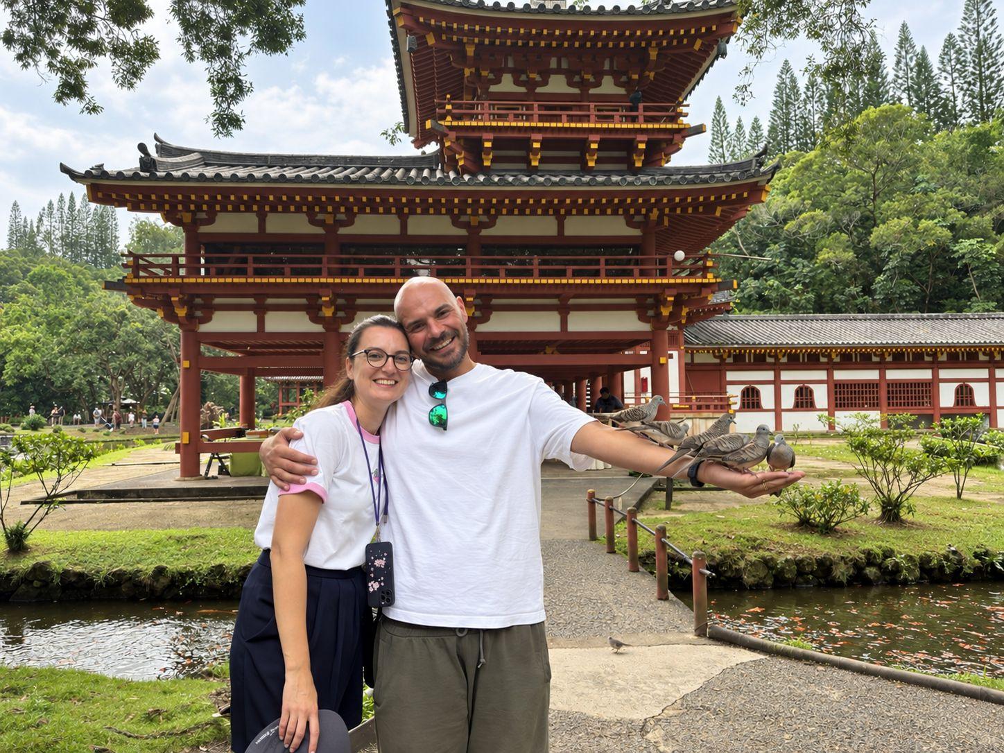 A couple at the Byodo-In Temple