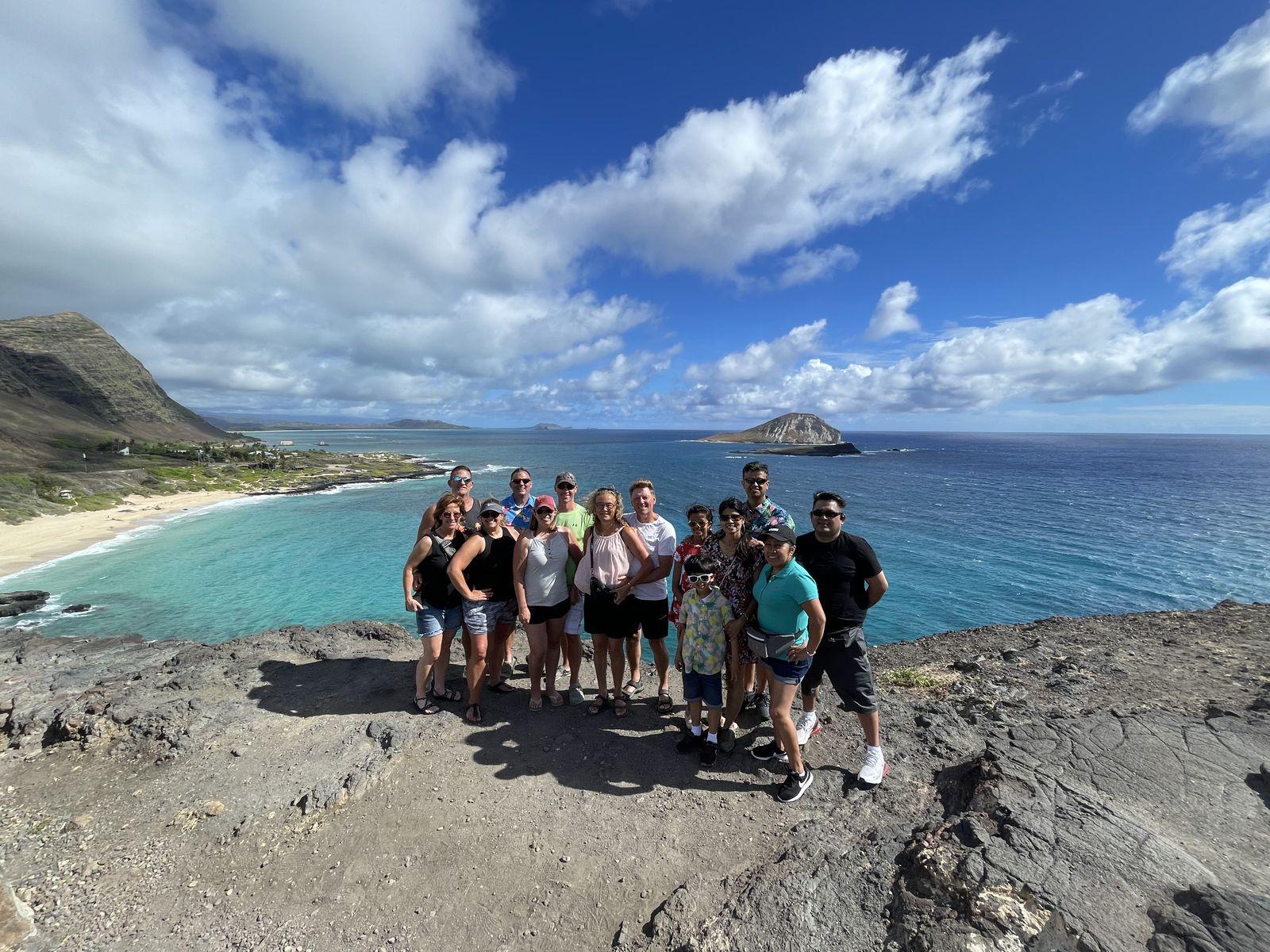 A Summit Oʻahu group at Makapu‘u Lookout with Rabbit Island behind